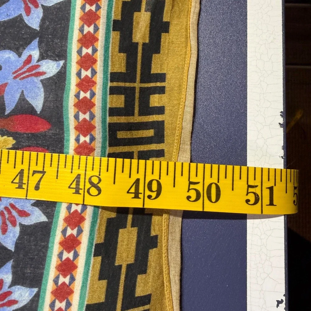 Vintage Cotton Scarf Multicolor Floral Tassel